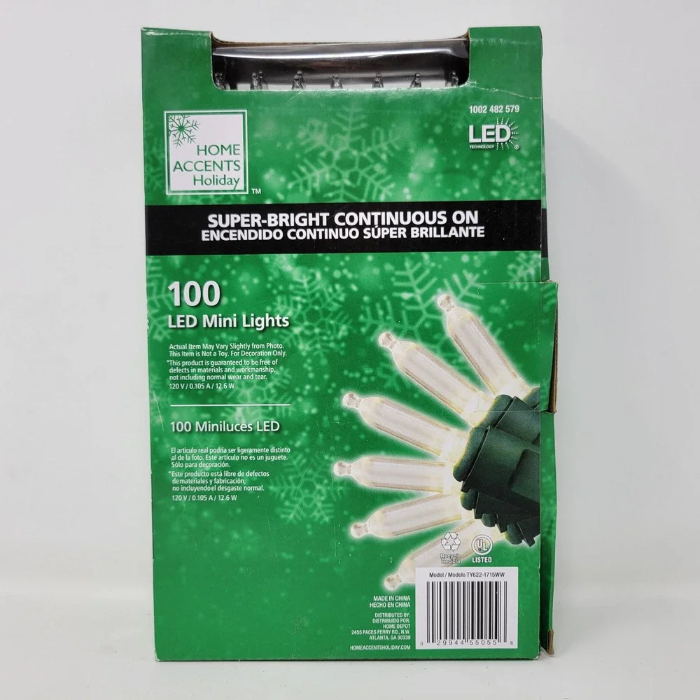 Home Accents Holiday 100 LED Mini Lights Warm‎ White Indoor Outdoor 33ft TY622